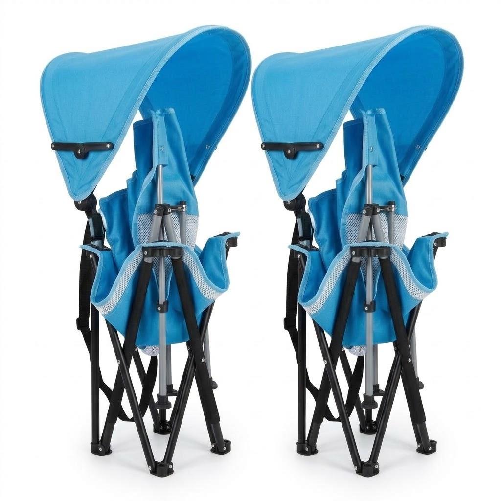 Portable Folding Canopy Camp Chairs (Set of 2) – Blue, Overall Height (with Canopy): 50 in. to 58 in. (~127 – 147 cm)