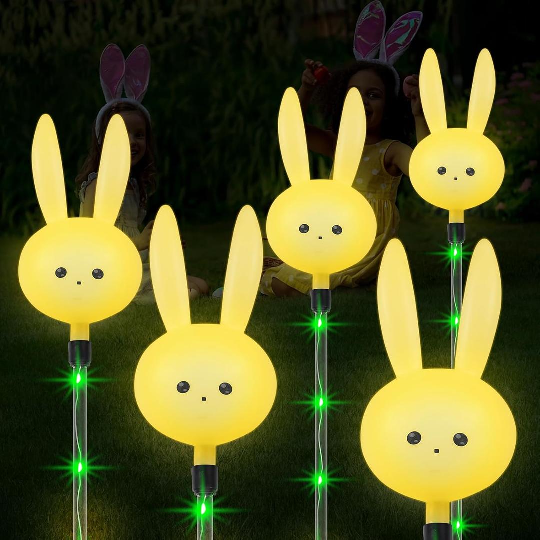 Solar Bunny Stake Lights for Easter Decorations - Set of 3PCS Easter Gifts Decor with Cute Rabbit Lights,Unique Housewarming Outside Gifts,Waterproof Solar Garden Lights for Yard/Lawn/Birthday Decor