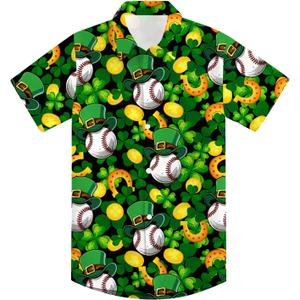 UNICOMIDEA Kids St Patricks Day Shirt Green Shamrock Plaid Shirts Short Sleeve for 11-12 Years Boys Button Summer Tops Party Holiday