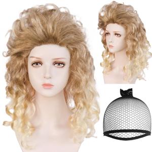 ANOGOL Hair Cap+ Long Curly Blonde Wig Women Dirty Blonde 80S Synthetic Wig Cosplay 80S Hair for Halloween Party Costume