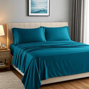 Carressa Linen 100% Egyptian Cotton Sheets Queen Size Bed Set - Luxury 1500 High Thread Count Egyptian Cotton Queen Sheet Set (4 PC, Teal), 17" Deep Pocket, Silky Soft, Cooling, Sateen Weave Bedding