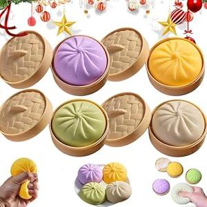 4Pcs Small Dumpling, Dumpling Squishy, Rainbow Dumplings, Anxiety Relief Squeeze Toy, Soft Squeeze Decompression Dough for Adults.