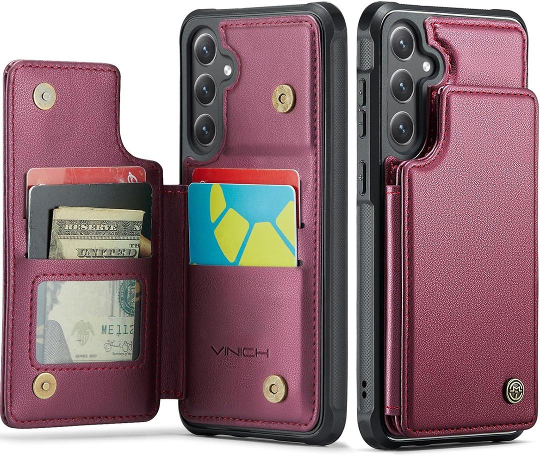 Vinich for Samsung Galaxy S26 Plus Wallet Case with Card Holder, RFID Blocking Credit Slots Kickstand Shockproof Phone Cover for Women Men, Wine Red