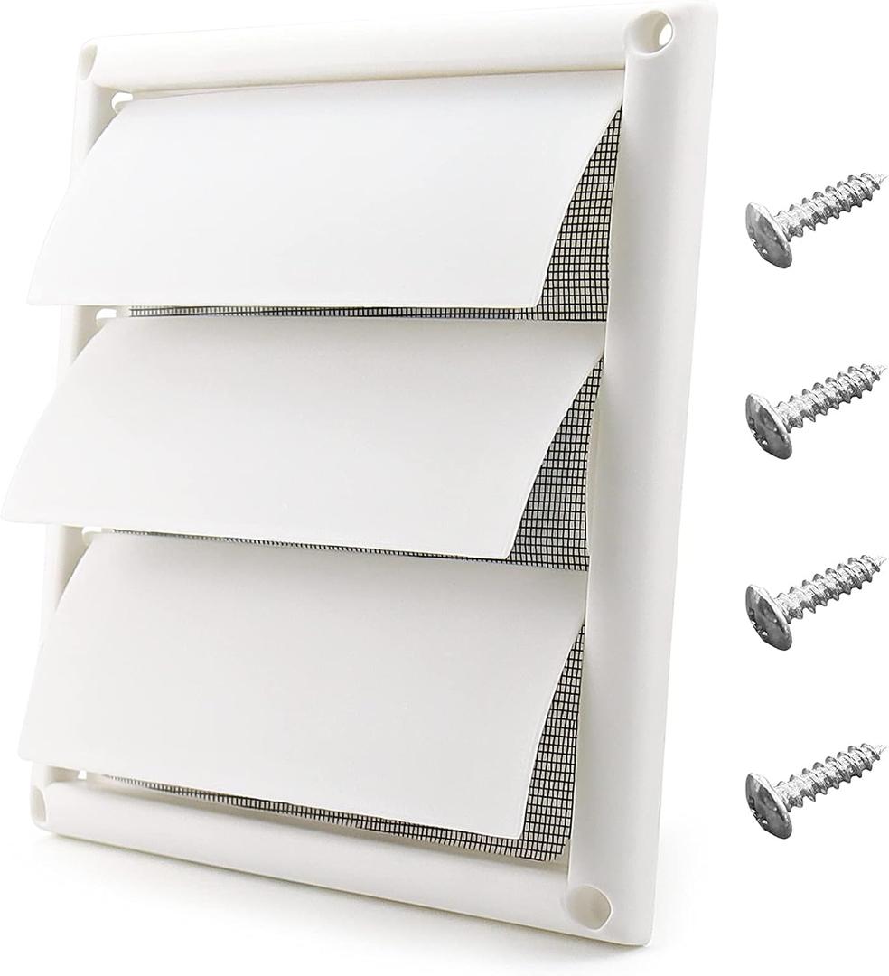 Funmit 6" Louvered Vent Cover 8" x 8" Oversize Outside Dimensions for 6 inches Dia Exterior Wall Vent Hood Outlet Airflow Vent Dryer Air Vent (White)