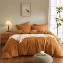 SE SOFTEXLY Muslin Duvet Cover Queen Size, 100% Washed Cotton Duvet Cover Set, Ultra Soft Comforter Cover Linen Like, 3 Pieces Minimalist Gauze Duvet Cover with 2 Pillowcases, 90"x90", Pumpkin