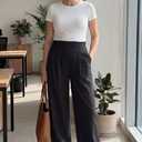 OUGES Women's Linen Maternity Pants Casual Work Adjustable Waist Straight Leg Business Office Trousers with Pockets, XL