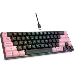 65% Gaming Keyboard, LED Backlit, Ultra-Compact Anti-Ghosting No-Conflict 68 Keys Membrane Gaming Wired Keyboard for PC Laptop Windows Gamer(Black-Pink)