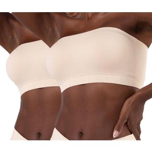 SHAPERMINT Strapless Bra - Bandeau top, Strapless Bras for Women, Plus Size Lingerie for Women, Free Clear Bra Straps (XL: 38DD/EDDD/F, 40CDD/E, 42C, Beige 2 Pack)