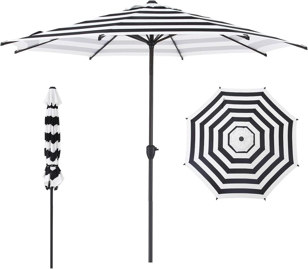 Abba Patio 9FT Lyon Outdoor Patio Umbrella Outdoor Table Umbrella with Crank Market Umbrella 8 Sturdy Ribs UV Protection Waterproof and Push Button Tilt for Garden Deck Backyard Pool,Black & White Stripe
