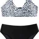 SOLY HUX Girl's Floral Print Bikini Bathing Suits 2 Piece Swimsuits (Black and White Printed)