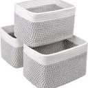 R RUNKA Small Cotton Rope Basket  Storage Bin for Organizing (10.6" x 6.7" x 6.7"), Bathroom Storage Basket for Shelf, Counter & ClosetWhite & Mixed Grey