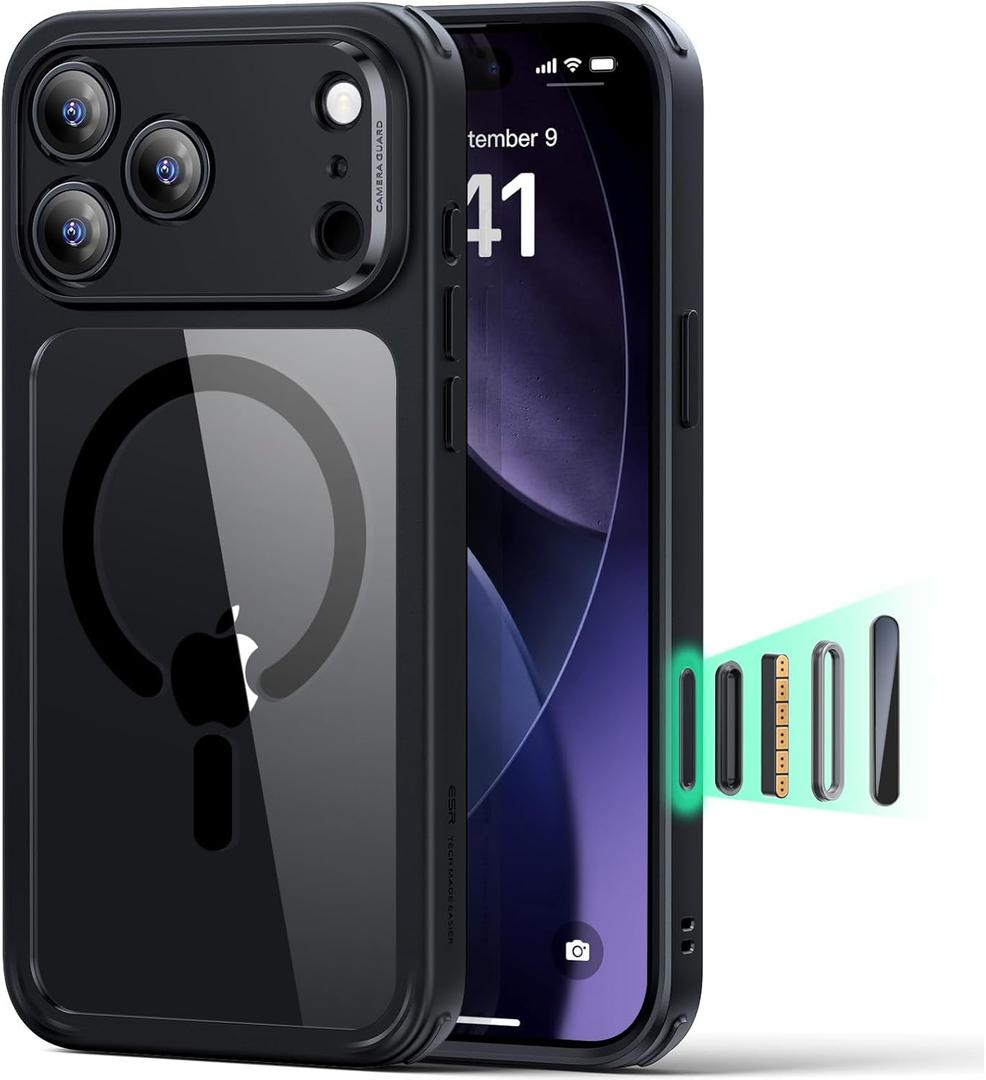 ESR for iPhone 17 Pro Max Case, Camera Control, Compatible with MagSafe, Shockof Military-Grade tection, Magnetic Phone Case for iPhone 17 Pro Max, Classic Hybrid Case, Clear Black