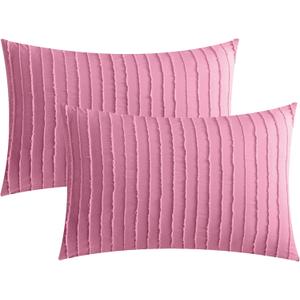 JELLYMONI Pillowcases Standard Size Bright Pink 2 Pack Boho Striped Bed Pillow Covers 20x26in Microfiber Envelope Pillow Shams Tufted Bohemian Textured (Pillows are not Included)