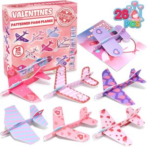 Laoyebaohao 28 Pack Valentines Day Cards for Kids School with Foam Airplane, Valentines Day Gifts For Kids, Valentines Exchange Prize Gifts Cards Boys & Girl, Airplane Valentines Party Favors