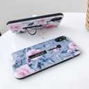 2 x Compatible with iPhone 11 Pro Case Finger Grip,3D Embossed Pink Flowers White Shell Design, Rugged Shockproof Slim Fit Dual Layer Finger Ring Loop Strap Case, Invisible Bracket Phone case(White)