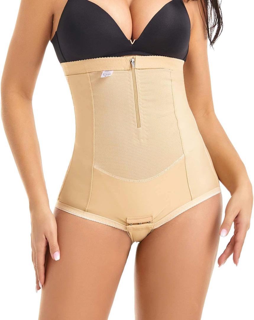 MOVWIN Postpartum Belly Wrap C Section Panties Belly Band Abdominal Compression Corset Girdle Shorts with Zipper (Small, Beige)