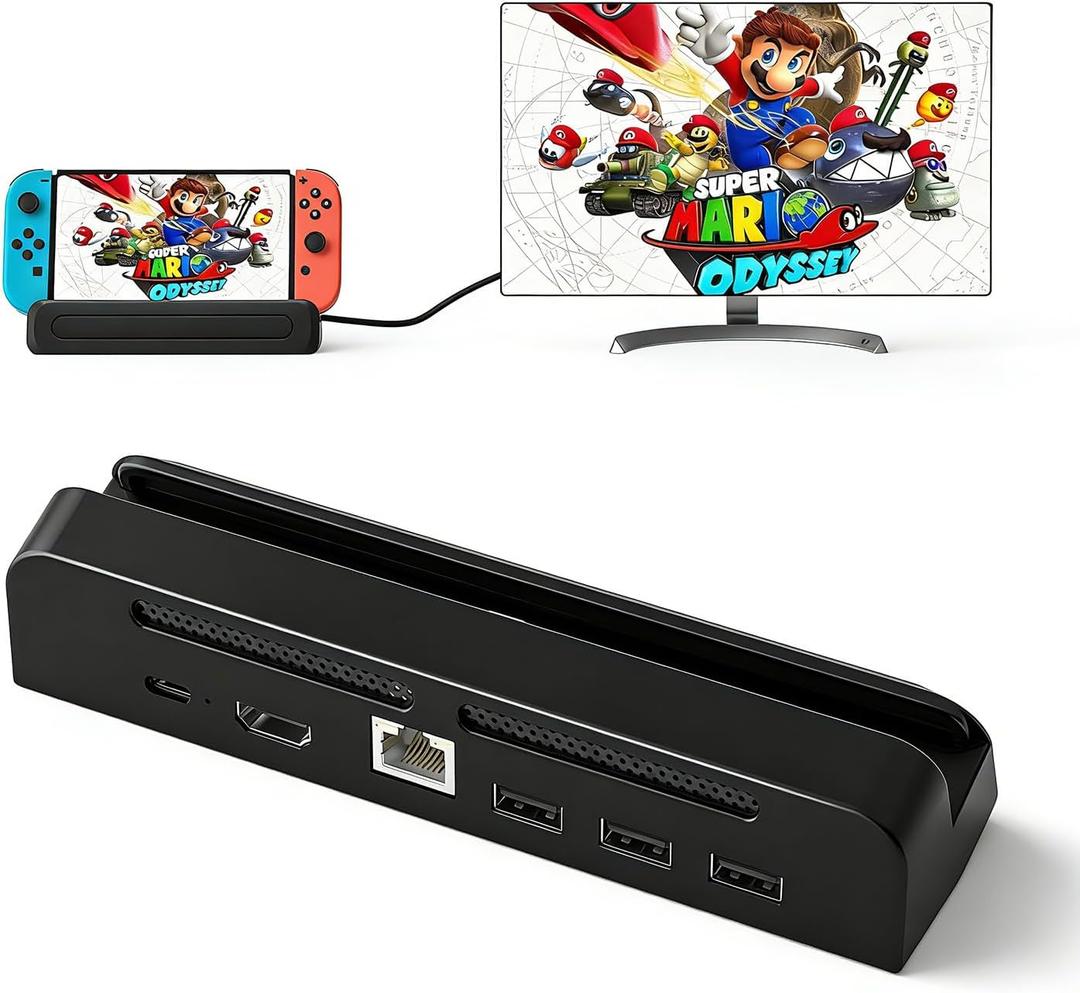 TV Dock Station for Nintendo Switch/OLED,Portable Dock with 1000Mbs LAN Port 4K HDMI TV USB 2.0 Port and USB C Charging Port for Nintendo Switch(Not Support Switch 2