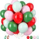 Biapian Red and Green Balloons, 60PCS Christmas Party Balloons, 12Inch Matte Red Dark Green Latex Balloons Pastel Pink Green Balloons for Birthday Baby Shower New Year Xmas Christmas Party Decorations