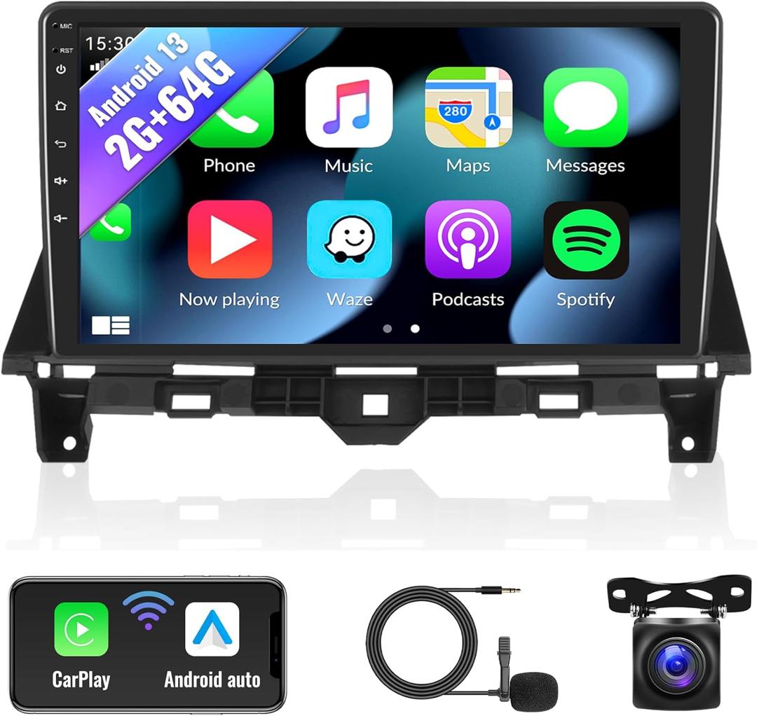 SIXWIN Android 13 Car Stereo for Honda Accord 2008 2009 2010 2011 2012 2013 10.1 Inch Touch Screen 2G+64G CarPlay Android Auto Car Radio Bluetooth GPS Navigation HiFi WiFi FM SWC Backup Camera MIC (P1-2G+64G)