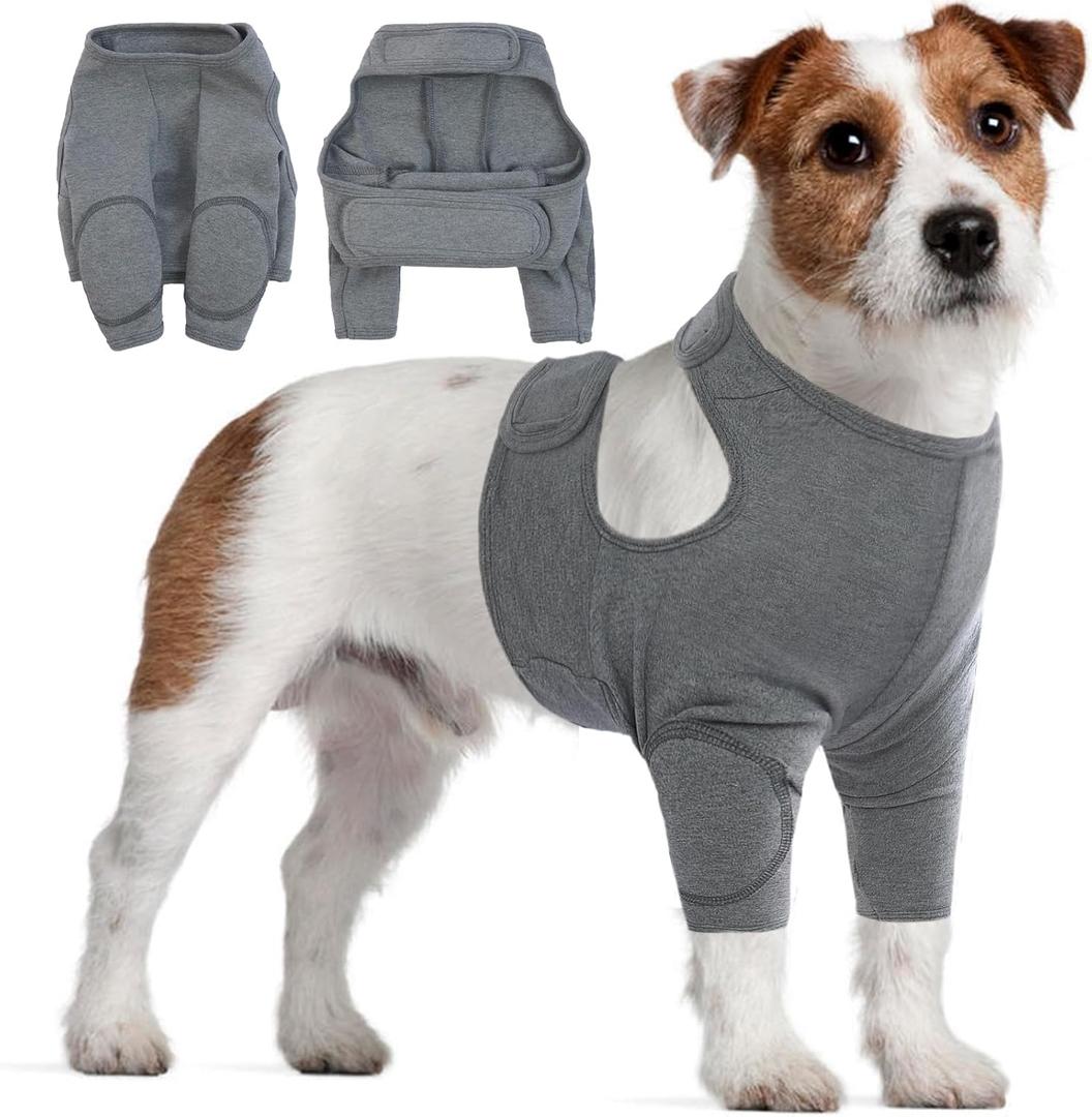 IDOMIK Dog Recovery Suit for Front Legs, Adjustable Dog Leg Sleeves to Stop Licking, Dogs Elbow Braces Protector for Leg Injuries Shoulder Wound, Cone Collar Alternatives,Grey,S (S(Chest Girth:14.17"-17.32"))
