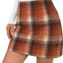 LILLUSORY Womens Plaid Skirt Fall High Waist Flannel Mini Checkered Skirts Winter Corduroy Sweater Dress 2026 (Large, Orange)
