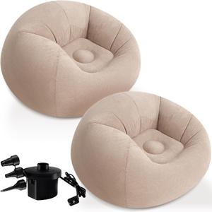 2 Pack Inflatable Bean Bag Chairs with Electric Air Pump Inflatable Chairs Blow up Couch Folding Portable Inflatable Lazy Sofa for Movie Night Living Room Outdoor Camping (2, Coffee)