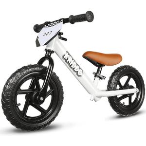 KRIDDO Toddler Balance Bike 2 Year Old, Gift for 2-3 Boys Girls, Adjustable | 2 Year Old Boy Birthday Gift, Easy to Assemble, Personalized Plate with 3 Sticker Sets, White