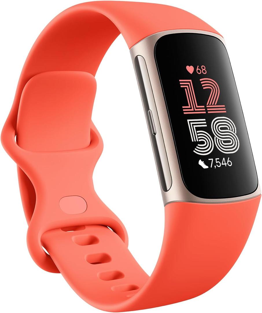 Fitbit Charge 6 Fitness Tracker with Google apps, Heart Rate on Exercise Equipment, 6-Months Premium Membership Included, GPS, Health Tools and More, Gold/Coral, One Size (S & L Bands Included) Fitbit Charge 6 Fitness Tracker with Google apps, Heart Rate on Exercise Equipment, 6-Months Premium Membership Included, GPS, Health Tools and More, Gold/Coral, One Size (S & L Bands Included)