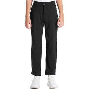 DEVOROPA Youth Boys Golf Pants Stretch Flat Front Dress Athletic Casual Pants School Uniform Chino Twill Pants Pockets (Black)