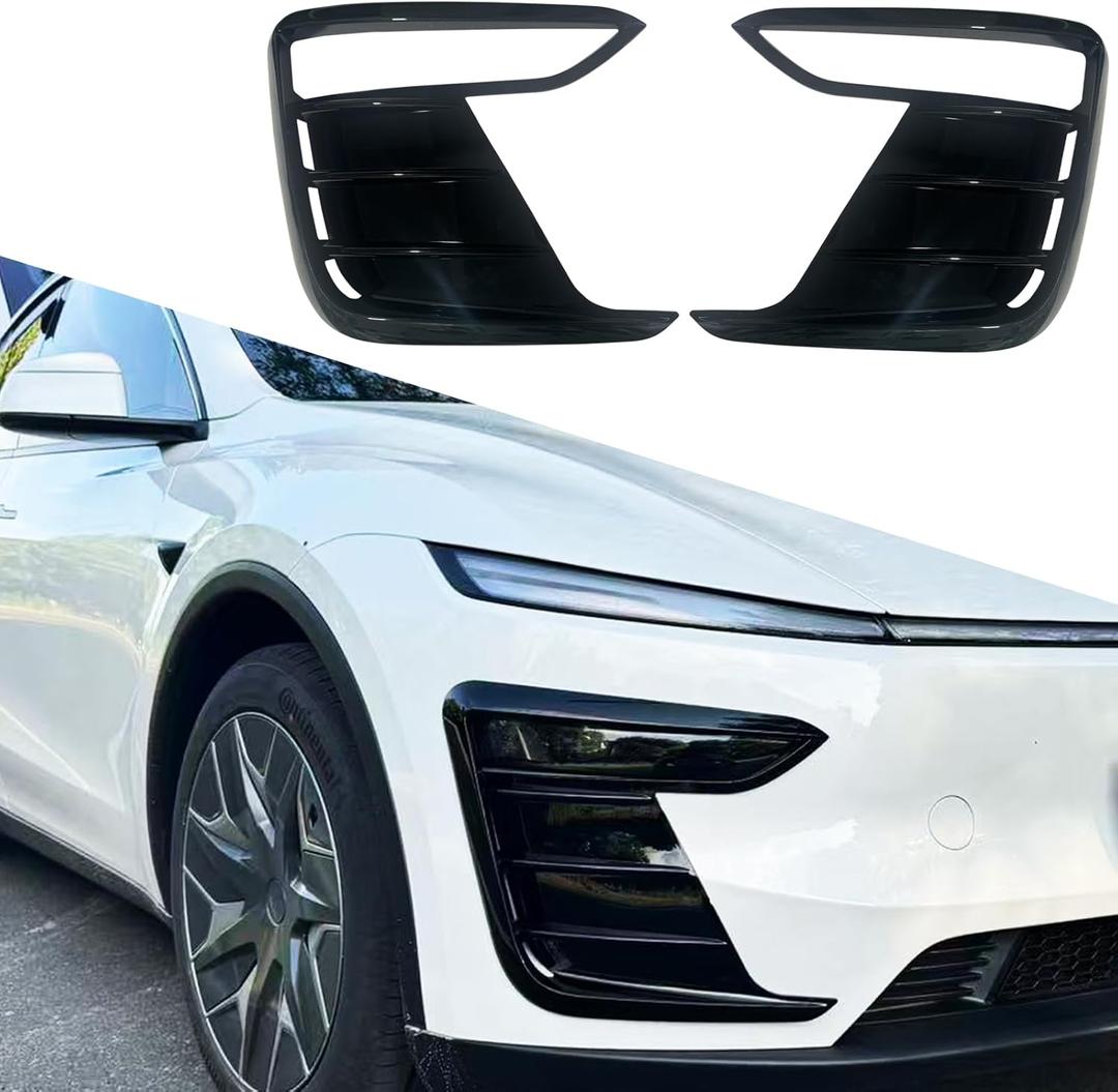 yhcdsea for 2025 2026 Tesla Model Y Juniper Front Fog Light Cover Trim Eyebrow Frame Decorative Accessories (Juniper-Glossy Black)