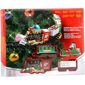 Christmas Train with Light and Sound, Hanging Christmas Train with Locomotive, Coal Wagon, Carriage, Sleigh and Tracks, Realistic for