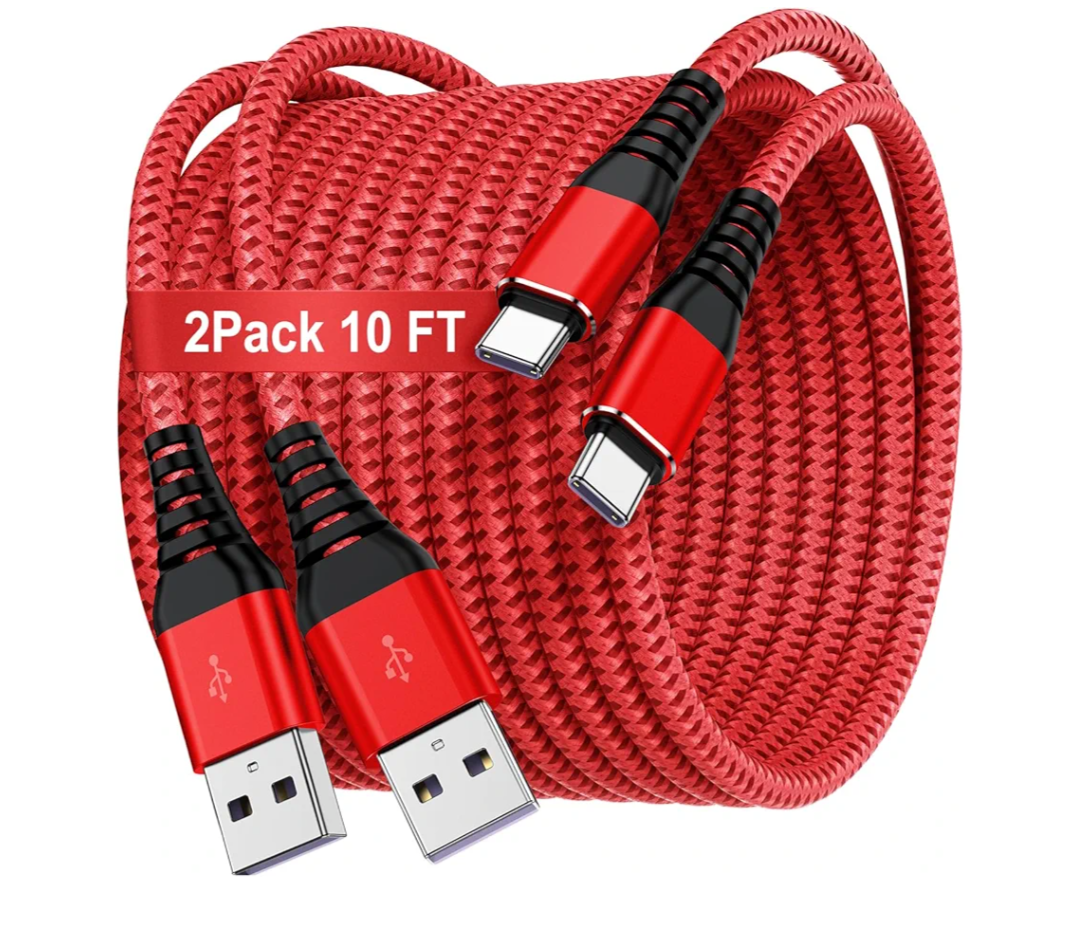 USB C Type C Cable 10FT,Nylon Braided Fast Charging 3A Quick Charger Cord,USB A to Type C Charger Cord Cable for iPhone 15 Samsung Galaxy S20 S10 S9 S8 Plus S10E, Note 20 10 9 8, Moto G7 G8
