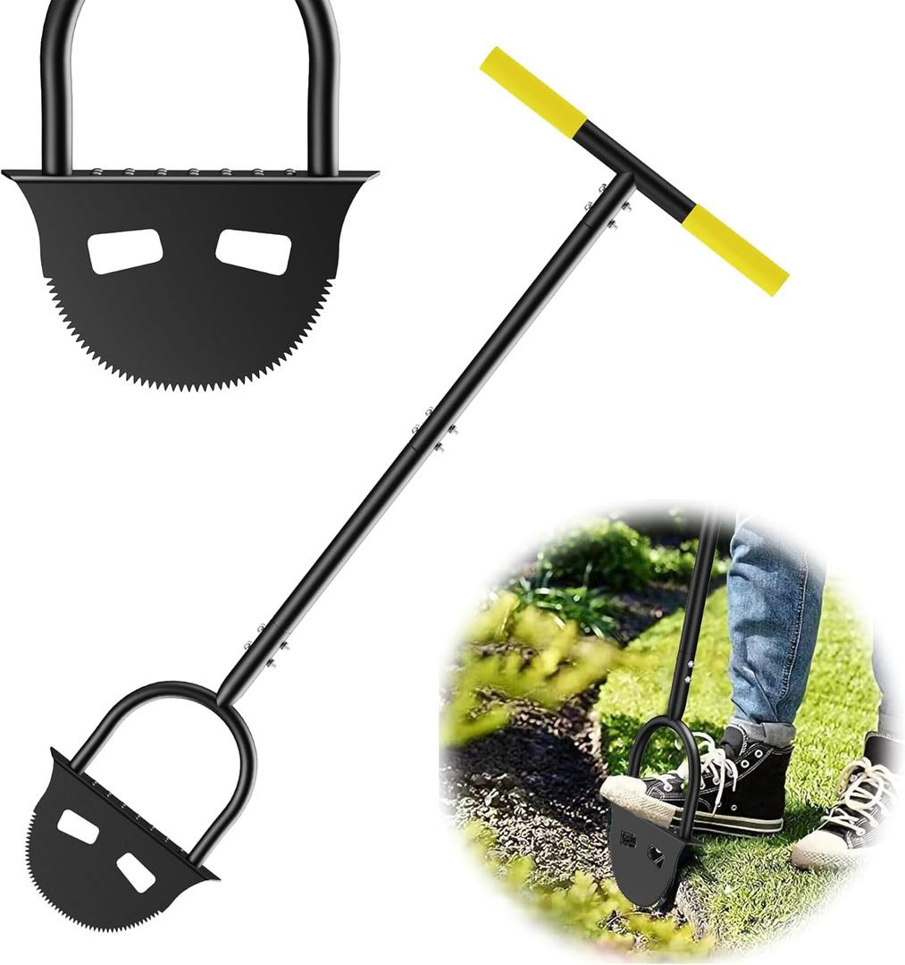 41.7" Manual Edging Chopper - Half Moon Sharp Serrated Blade, Non-Slip T-Handle, Durable Steel Shaft for Garden, Lawn, Driveway & Pavement Edging, Trimming Weeds & Landscaping Borders
