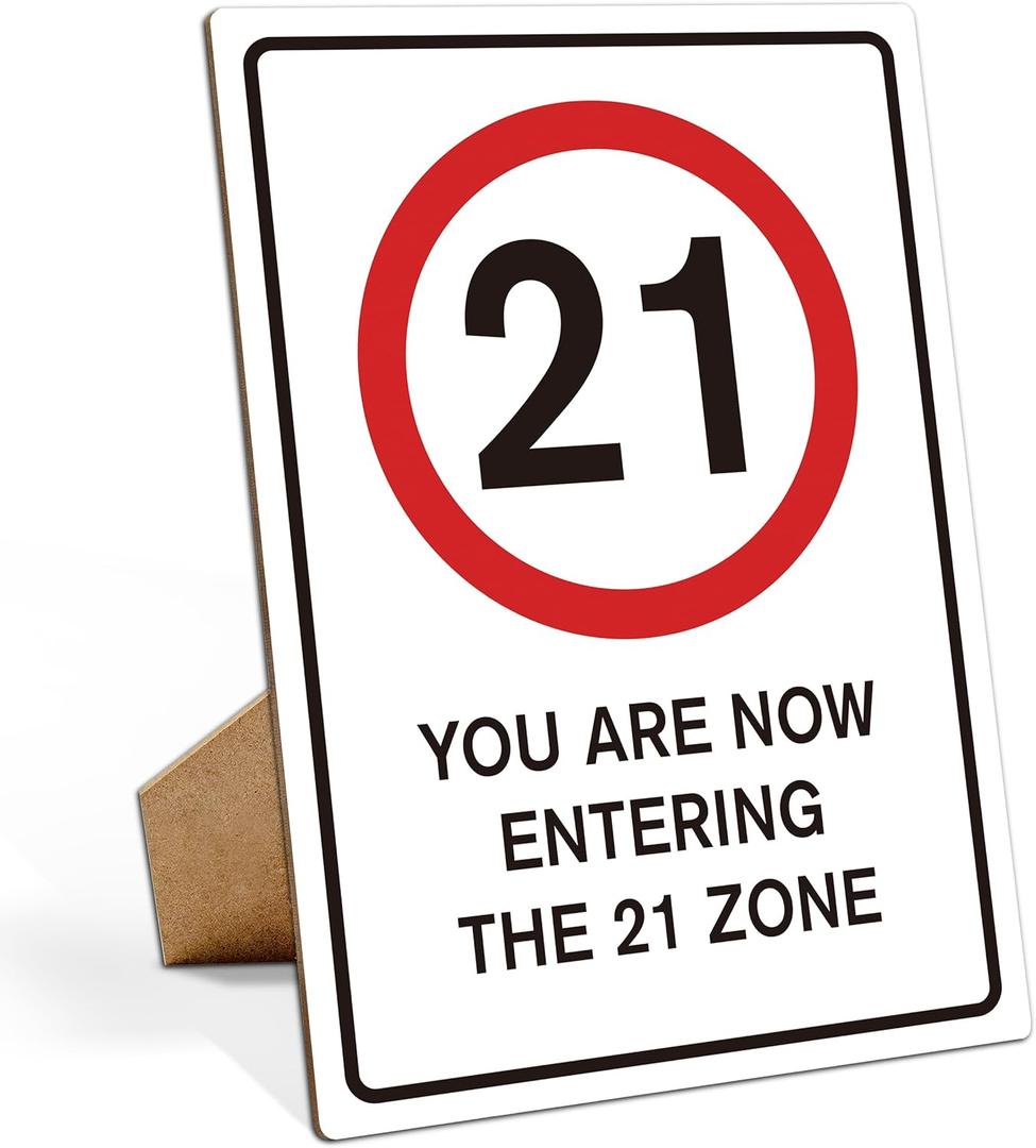 Race Car 21st Birthday Decorations for Men, 8x11 Wooden Sign with Stand, Room Decor F1 Fast Birthday Decor