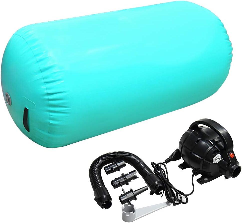 GLANT Air Mat Tumble Track AirSpot - Gymnastics Training Springboard - Round Inflatable Springboard ((Diam)23.6in*H39.4in, Air Roller-Mint GreenWIth Pump)