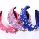 3 Pack Pearl Knot Headbands Rhinestone Jeweled Knotted Headband for Women Girls Fashion Wide Twist Boho Spring Summer Wedding Party Head Band Hair Accessories Gift