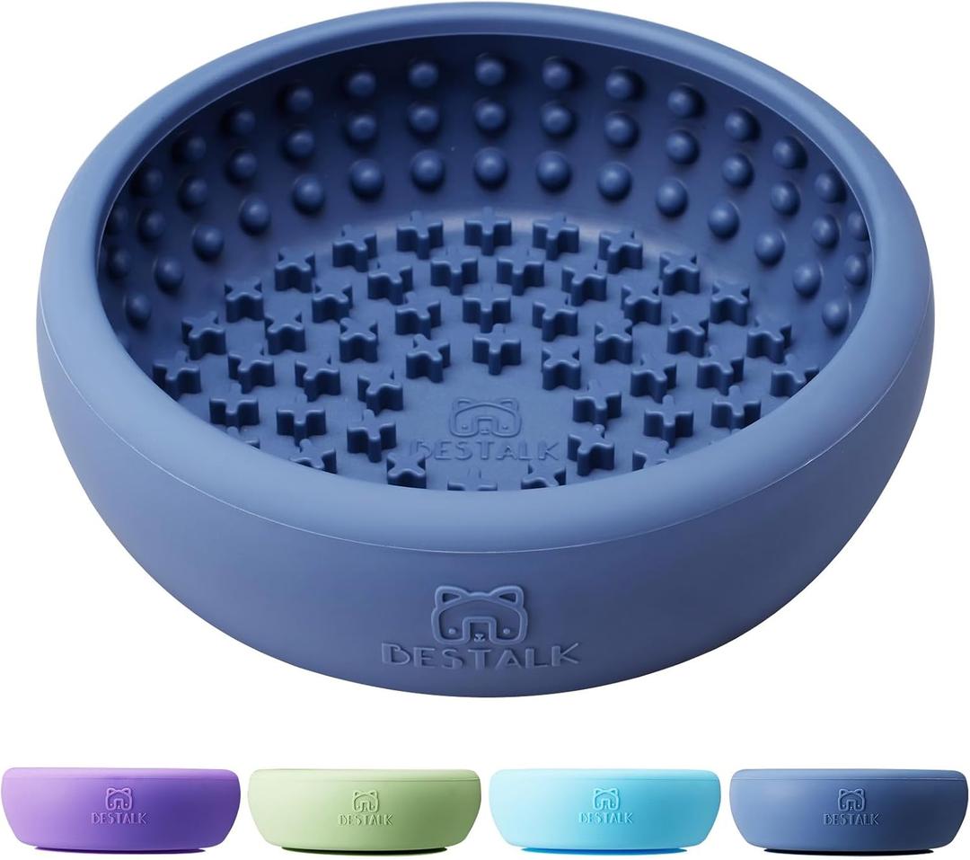 Dog Lick Bowl, Bestalk Anxiety Relief Lick Mat for Dogs, Non-Slip Freeze Licking Bowl Enrichment Puzzle Feeder for Distraction, BPA Free Silicone, Dishwasher Safe (Small, Dark blue)
