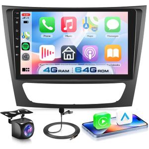 4G+64G Android 15 Car Stereo for Mercedes Benz E Class W211 E200 CLS W219 2002-2009 with Wireless Carplay Android Auto, 9 Inch Touch Screen GPS/WiFi/Bluetooth 5.0/ FM/32EQ/ SWC/Backup Camera