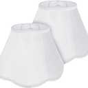 Bell Lamp Shades Set of 2, Scalloped 7" Top x 14" Bottom x 10" Height, Lamp Shades for Table Lamps & Floor Light, White Fabric Lampshades with Petal Edge Braid, Easy Assembly, Spider