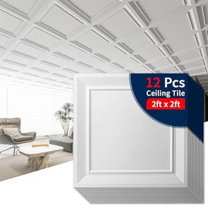 Art3dwallpanels Ceiling Tiles 24 x 24 Drop Ceiling Tiles, 12 Pack Drop in High Grade PVC Wall Panels, Fire Rated, Waterproof, Light Weight, Cover 48 Sq.Ft, White Slightly Bent