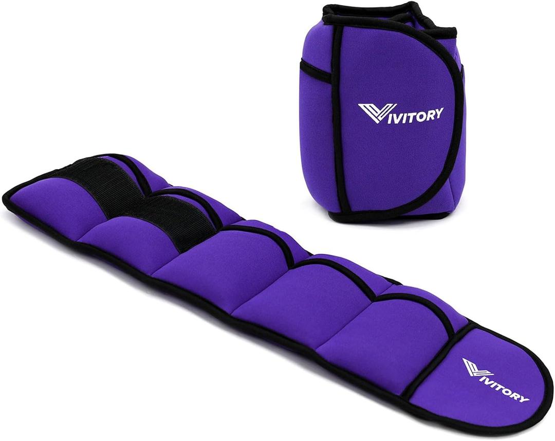 Vivitory Adjustable Ankle Weights for Women & Men, Leg Weights 2 to 10 Lbs, Arm Weights, Ankle Wrist Weights Set for Strength Training, Jogging, Gymnastics, Aerobics, Physical Therapy (Purple)