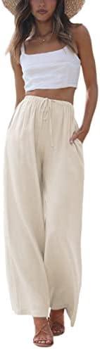 Faleave Women's Cotton Linen Summer Palazzo Pants Flowy Wide Leg Beach Trousers with Pockets XL
