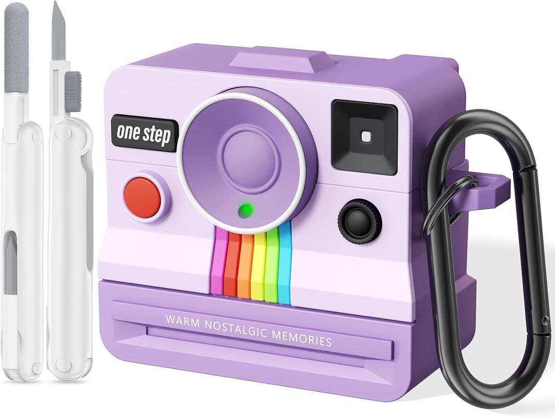 Retro Cases for AirPods 4 Case 2024 with Cleaner Kit - VISOOM Cute Fancy Protective AirPods 4th Gen Cases Cover Men Women Unique Polaroid Soft Cover for Apple AirPod iPods 4 Wireless Charging Case (P-Deep Purpl)