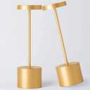 2Pack Cordless Table Lamp, Rechargeable LED Battery 5000mAh Metal USB Portable Powered Desk Lamp, 3 Levels Brightness Light for Restaurants Outdoor (2pack 10.25in Gold)