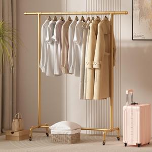 Gold Clothing Rack on Wheels Industrial Pipe Clothing Rack Gold Clothes Rack for Home and Boutique -40.5 L''GOLD