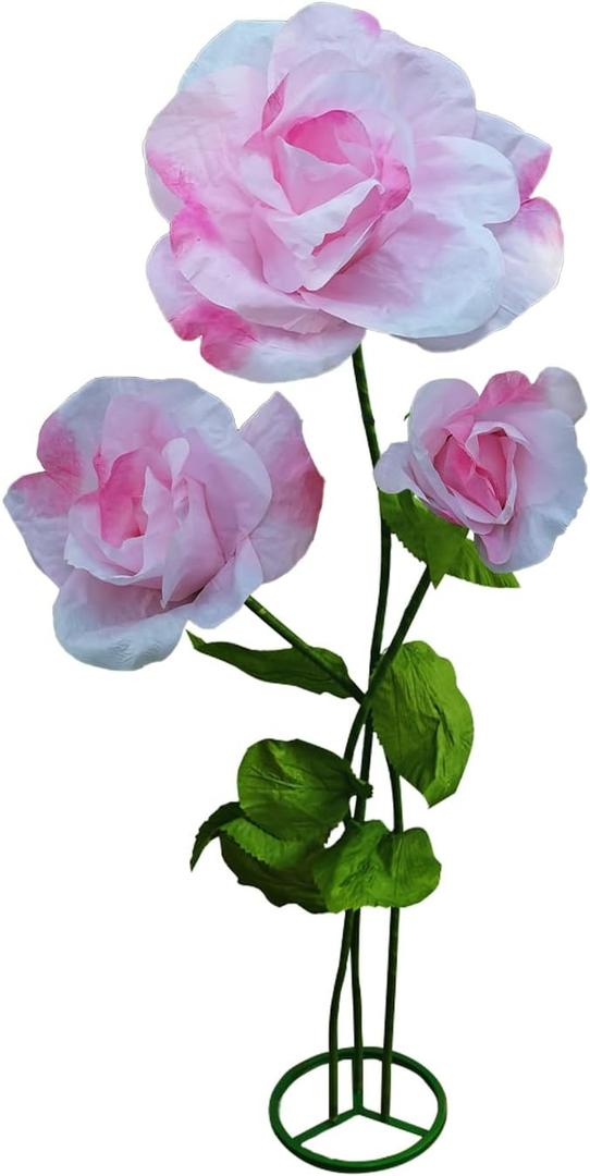 Giant Artificial Flower 3PCS 3D Realistic Waterproof Fake Flowers Durable Easy Maintenance Perfect for Home Garden Weddings Events Christmas Graduation Party Decorations (3PCS-Roses-Pink)