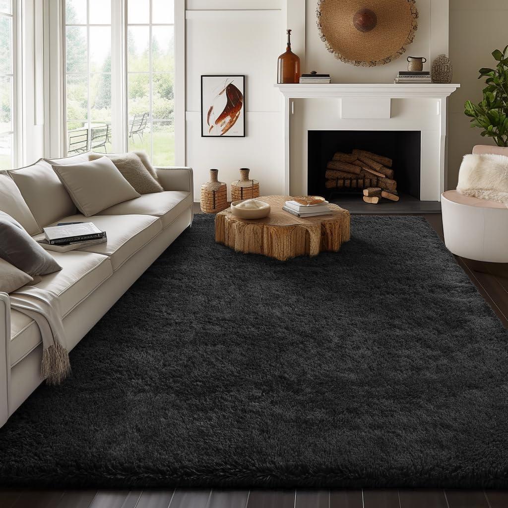 Ophanie Upgrade 6x9 Rugs for Living Room,Dark Black Fluffy Carpet Large Fuzzy Plush Shag Comfy Soft, Non-Slip Indoor Floor Carpet,for Kids Boys Girls, Room,Bedroom,Playroom, Home Decor Aesthetic