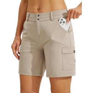 Willit Women's Golf Hiking Shorts Cargo Quick Dry Athletic Shorts Casual Summer Shorts with Pockets 7" (14, Khaki)