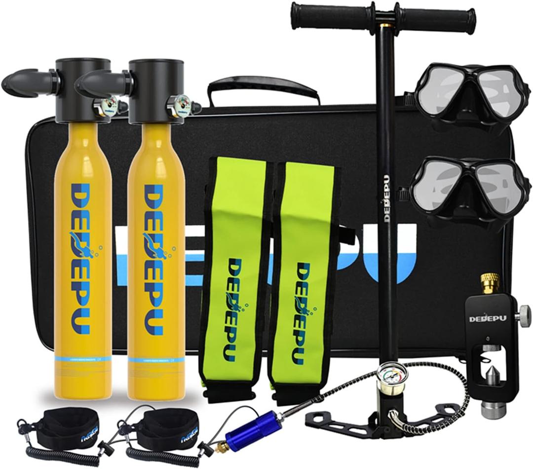 DEDEPUS3000 Mini Scuba Diving Tank Equipment, Cylinder with 10-15 Minutes Capability, 0.5 Litre Capacity Refillable Design, Used for Underwater Diving Breathing Training (Yellow)