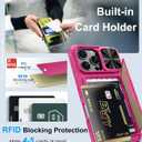 BXYJY for iPhone 16 Pro Wallet Case with Credit Card Holder (4-5 Cards), Military Grade Protection, Slide Camera Cover, Hard Rugged Women Girly Men Protective Phone Case for iPhone 16 Pro, Hot Pink